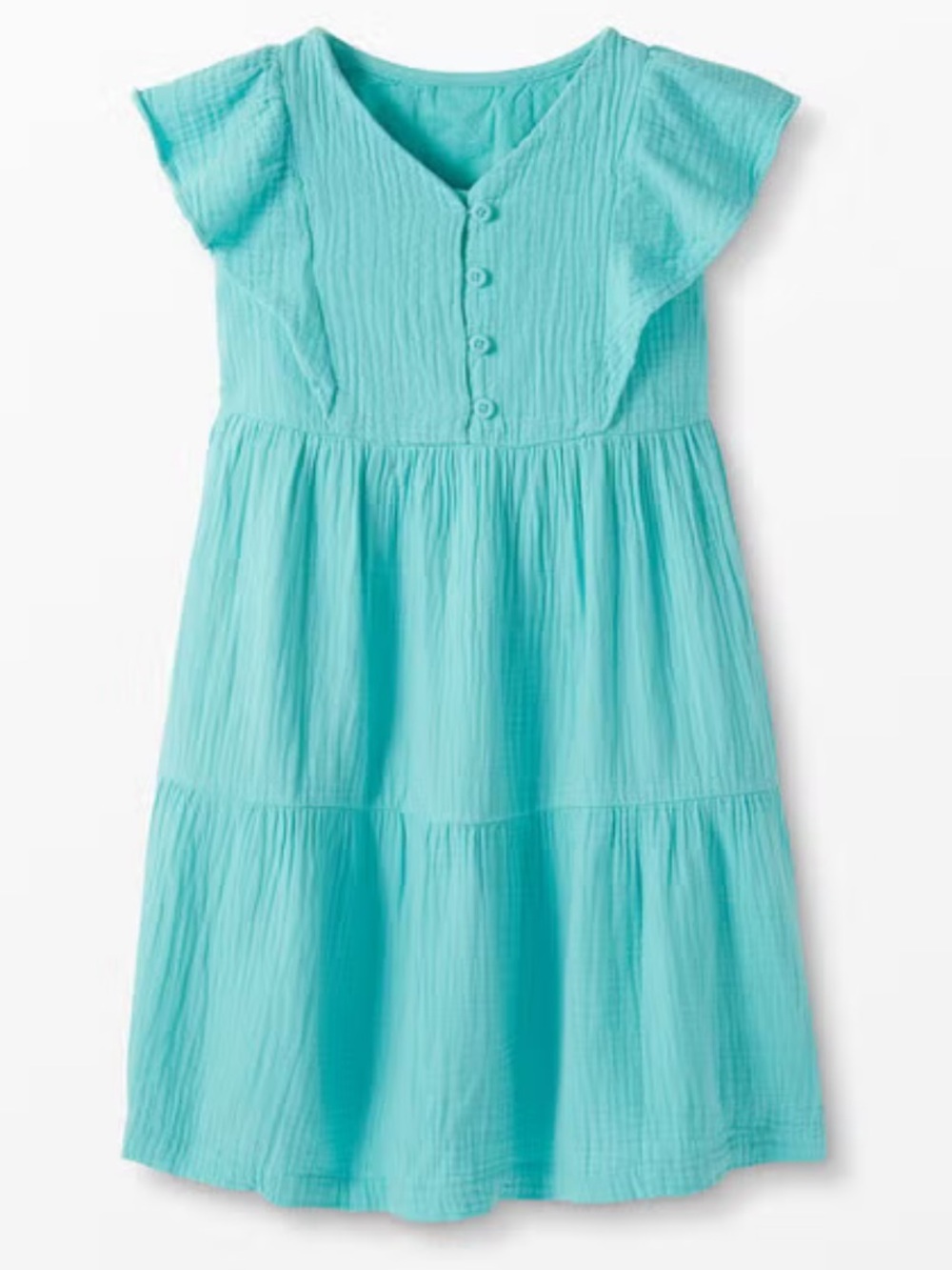 Hanna Andersson Ruffle Sleeve Twirly Dress Aqua Teal Gauze Sz 5